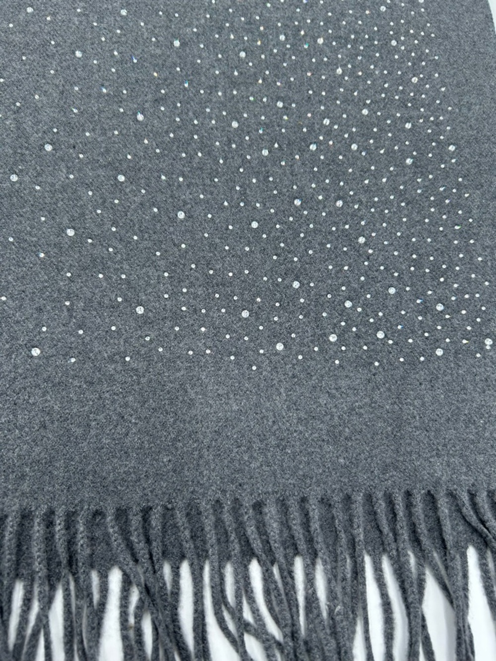 Pretty Persuasions Gray Fringe Scarf with Crystal Studs